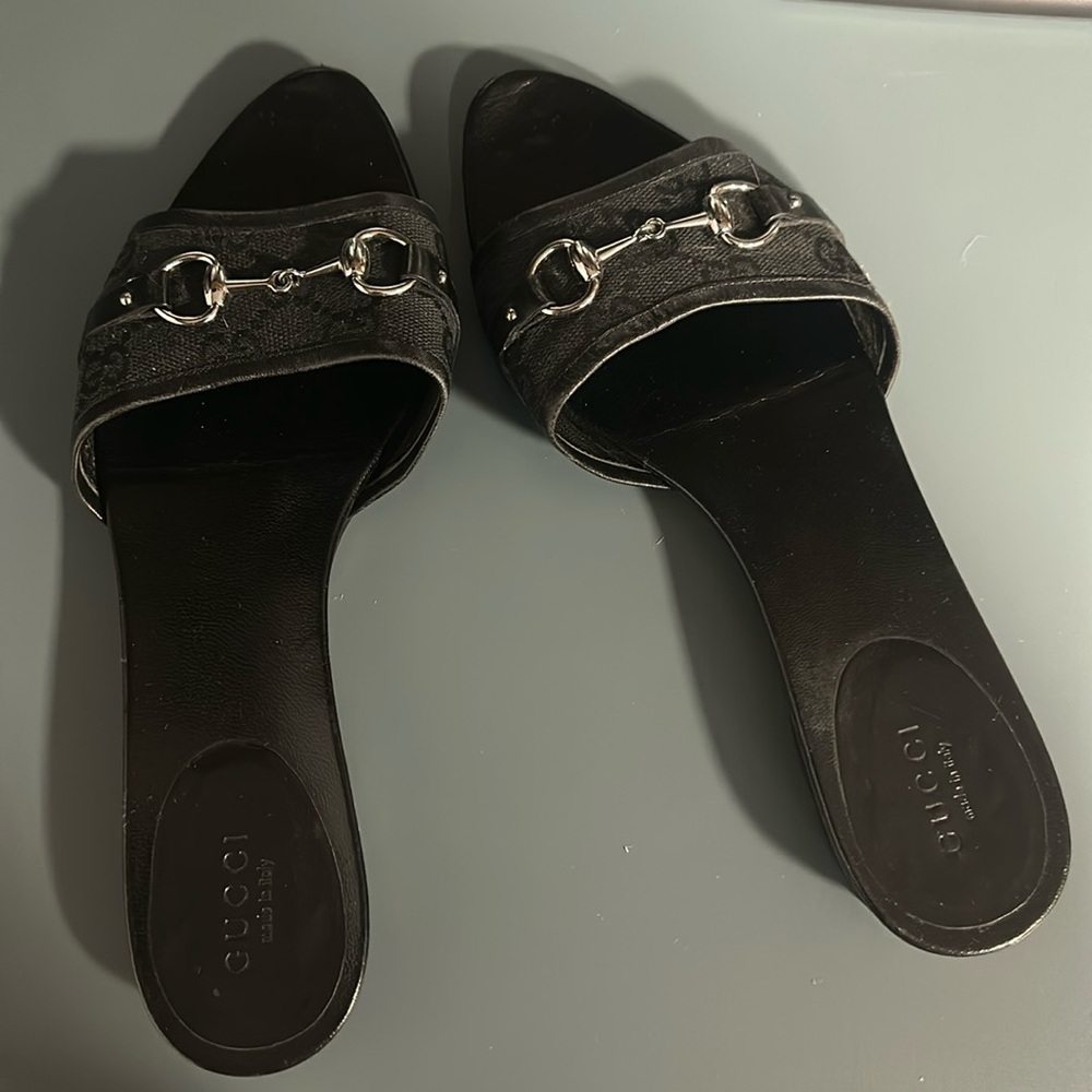 Gucci Black Slide Sandals with Silver Accents